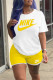 Yellow Fashion Casual Print Patchwork O Neck Short Sleeve Two Pieces