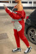 Red Gray Fashion Casual Embroidery Patchwork Hooded Collar Long Sleeve Two Pieces