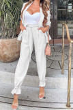 Pink Casual Solid Patchwork With Belt Turn-back Collar Long Sleeve Two Pieces