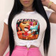 White Fashion Casual Print Basic O Neck T-Shirts