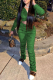 Green Casual Solid Patchwork V Neck Long Sleeve Two Pieces