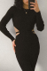Black Sexy Solid Hollowed Out O Neck Pencil Skirt Dresses