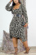 White Fashion Casual Print Basic O Neck Long Sleeve Two Pieces（Without Belt）