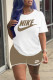 Khaki Fashion Casual Print Patchwork O Neck Short Sleeve Two Pieces