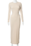 Black Sexy Solid Hollowed Out O Neck Pencil Skirt Dresses