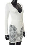 Black Sexy Solid Lace V Neck Pencil Skirt Dresses