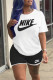Black Fashion Casual Print Patchwork O Neck Short Sleeve Two Pieces