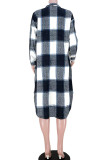 Red Casual Plaid Print Patchwork Buckle Turndown Collar Tops