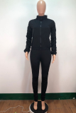 Pink Casual Solid Split Joint Zipper Collar Long Sleeve Two Pieces