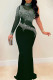 Green Fashion Sexy Patchwork Hot Drilling See-through Turtleneck Evening Dress
