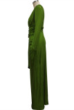Green Fashion Sexy Bronzing Slit V Neck Long Sleeve Dresses