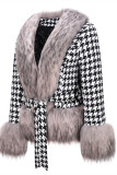 Grey Fashion Casual Patchwork Cardigan V Neck Outerwear
