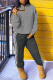 Grey Casual Striped Solid Patchwork Hooded Collar Long Sleeve Two Pieces