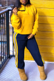 Red Casual Striped Solid Patchwork Hooded Collar Long Sleeve Two Pieces