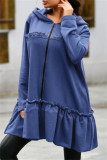 Red Fashion Casual Solid Patchwork Hooded Collar Outerwear