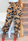 Orange Fashion Casual Camouflage Print Pants Regular Trousers