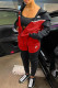 Black Red Fashion Casual Embroidery Patchwork Hooded Collar Long Sleeve Two Pieces