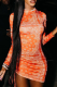 Orange Sexy Print Patchwork Half A Turtleneck Pencil Skirt Dresses