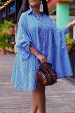 Red Casual Striped Print Patchwork Buckle Turndown Collar Shirt Dress Dresses