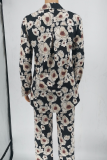Grey Casual Print Patchwork Turndown Collar Long Sleeve Two Pieces