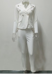 White Casual Solid Split Joint Buckle Turn-back Collar Long Sleeve Two Pieces