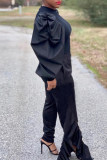 Black Fashion Casual Solid Patchwork O Neck Long Sleeve Two Pieces