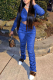 Blue Casual Solid Patchwork V Neck Long Sleeve Two Pieces