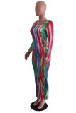 Colour Fashion Casual Print Tie-dye O Neck Long Sleeve Dresses