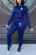 Royal Blue Street Solid Embroidered O Neck Long Sleeve Two Pieces