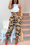Orange Fashion Casual Camouflage Print Pants Regular Trousers