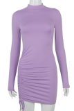 Purple Sexy Solid Patchwork Half A Turtleneck Pencil Skirt Dresses