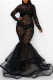 Black Sexy Solid Embroidered Patchwork See-through O Neck Trumpet Mermaid Dresses