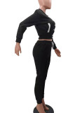 Black Casual Solid Split Joint Buckle Long Sleeve Two Pieces