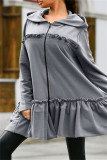 Red Fashion Casual Solid Patchwork Hooded Collar Outerwear