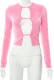 Pink Sexy Solid Patchwork O Neck Tops
