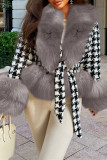 Grey Fashion Casual Patchwork Cardigan V Neck Outerwear