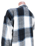 Red Casual Plaid Print Patchwork Buckle Turndown Collar Tops