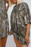 Multicolor Casual Print Patchwork O Neck T-Shirts