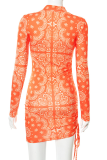 Orange Sexy Print Patchwork Half A Turtleneck Pencil Skirt Dresses
