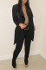 Black Fashion Casual Solid Cardigan Pants Turndown Collar Long Sleeve Two Pieces