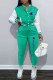 Mint green Fashion Casual Print Patchwork Letter O Neck Long Sleeve Two Pieces
