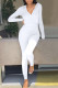 White Casual Solid Patchwork Zipper Hooded Collar Regular Jumpsuits