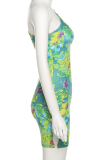 Green Sexy Print Hollowed Out One Shoulder Pencil Skirt Dresses