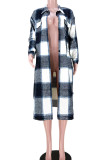 Red Casual Plaid Print Patchwork Buckle Turndown Collar Tops