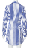 Blue Casual Striped Patchwork Turndown Collar Shirt Dress Dresses