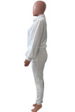 White Casual Solid Split Joint Zipper Zipper Collar Long Sleeve Two Pieces