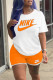 Orange Fashion Casual Print Patchwork O Neck Short Sleeve Two Pieces