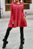 Red Fashion Casual Solid Patchwork Hooded Collar Outerwear