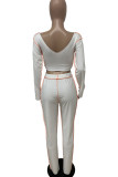 White Casual Solid Patchwork U Neck Long Sleeve Two Pieces