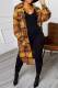 Yellow Fashion Casual Plaid Print Cardigan Turndown Collar Outerwear